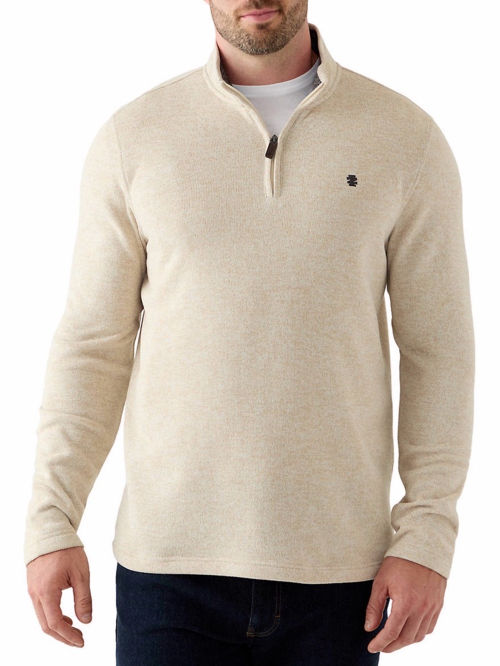 Men's Cream Quarter-Zip Sweater - Classic Casual Knit IZOD fleece